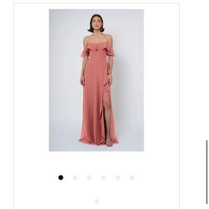 Jenny Yoo Off-Shoulder Ruffle Dress in Dusty Rose